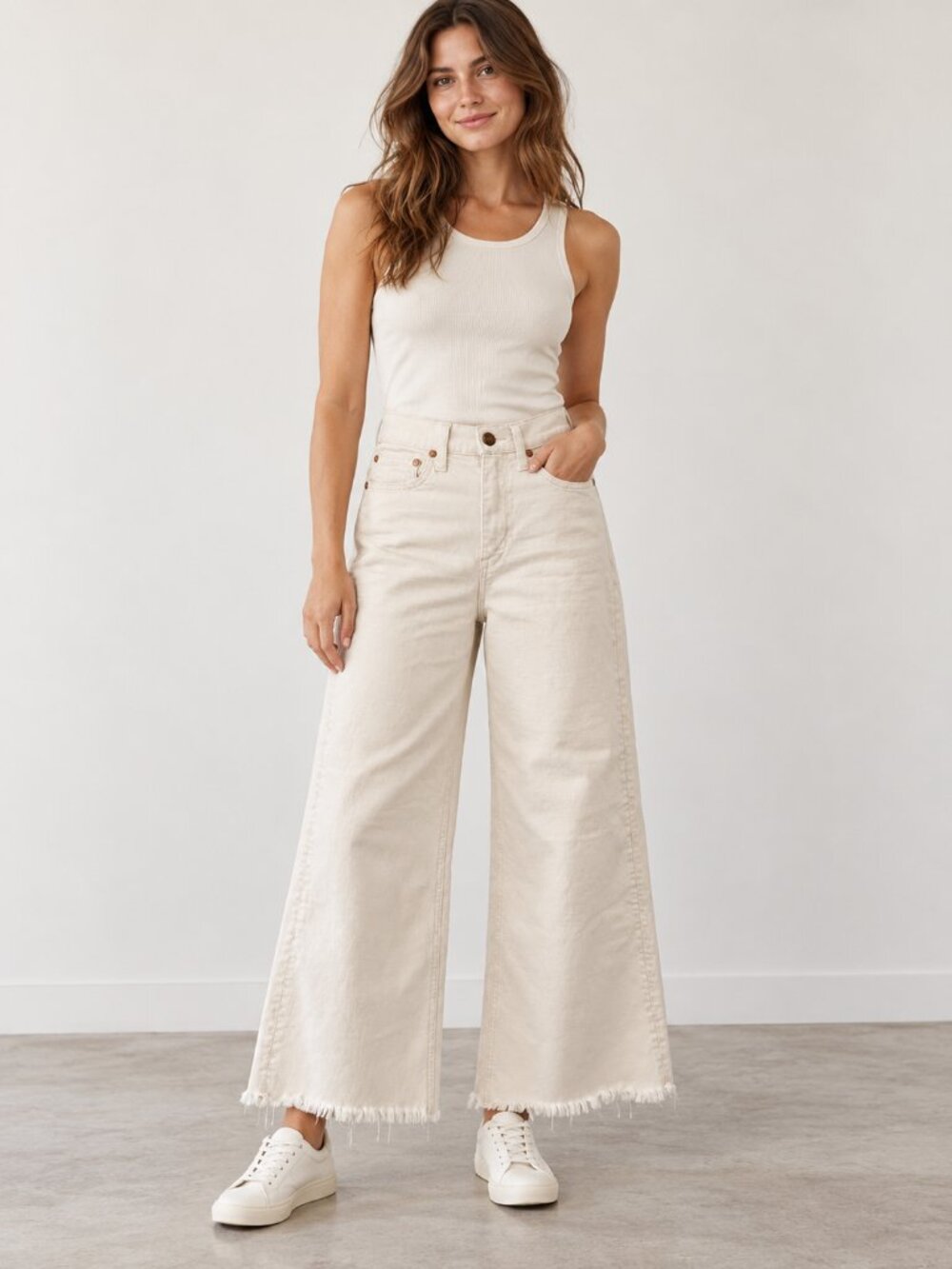 AYR Jeans The Must Wide Leg Raw Hem in Driftwood Cream 25
